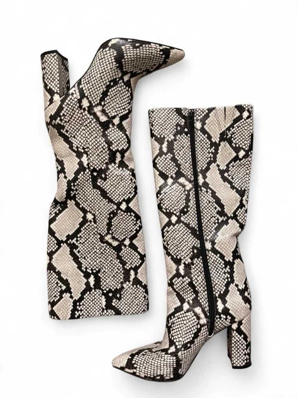 INC International Concepts Black & Cream Snake-Print Over-the-Knee Boots